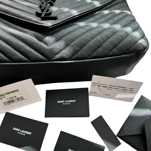 YSL SAINT LAURENT COLLEGE LARGE CHAIN QUILTED TEXTURED-LEATHER SHOULDER BAG - Picture 8 of 15